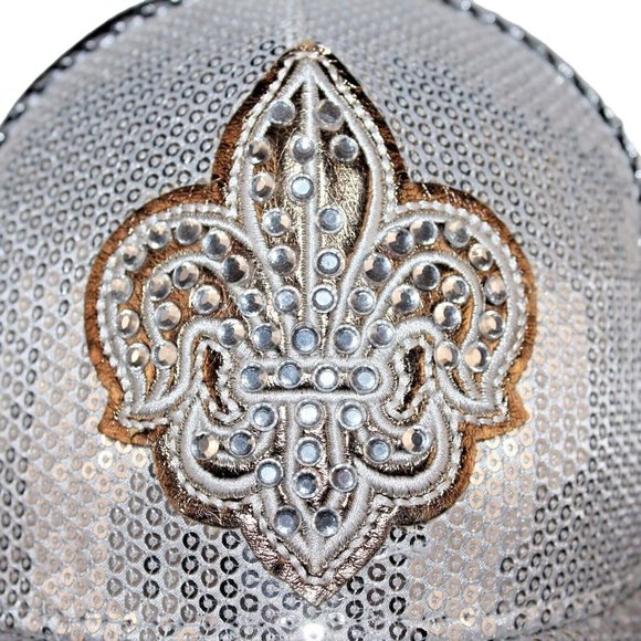 Silver Bling Sequin Fleur De Lis Trucker Mesh Adjustable Baseball Hat NOLA Cap - Picture 5 of 12